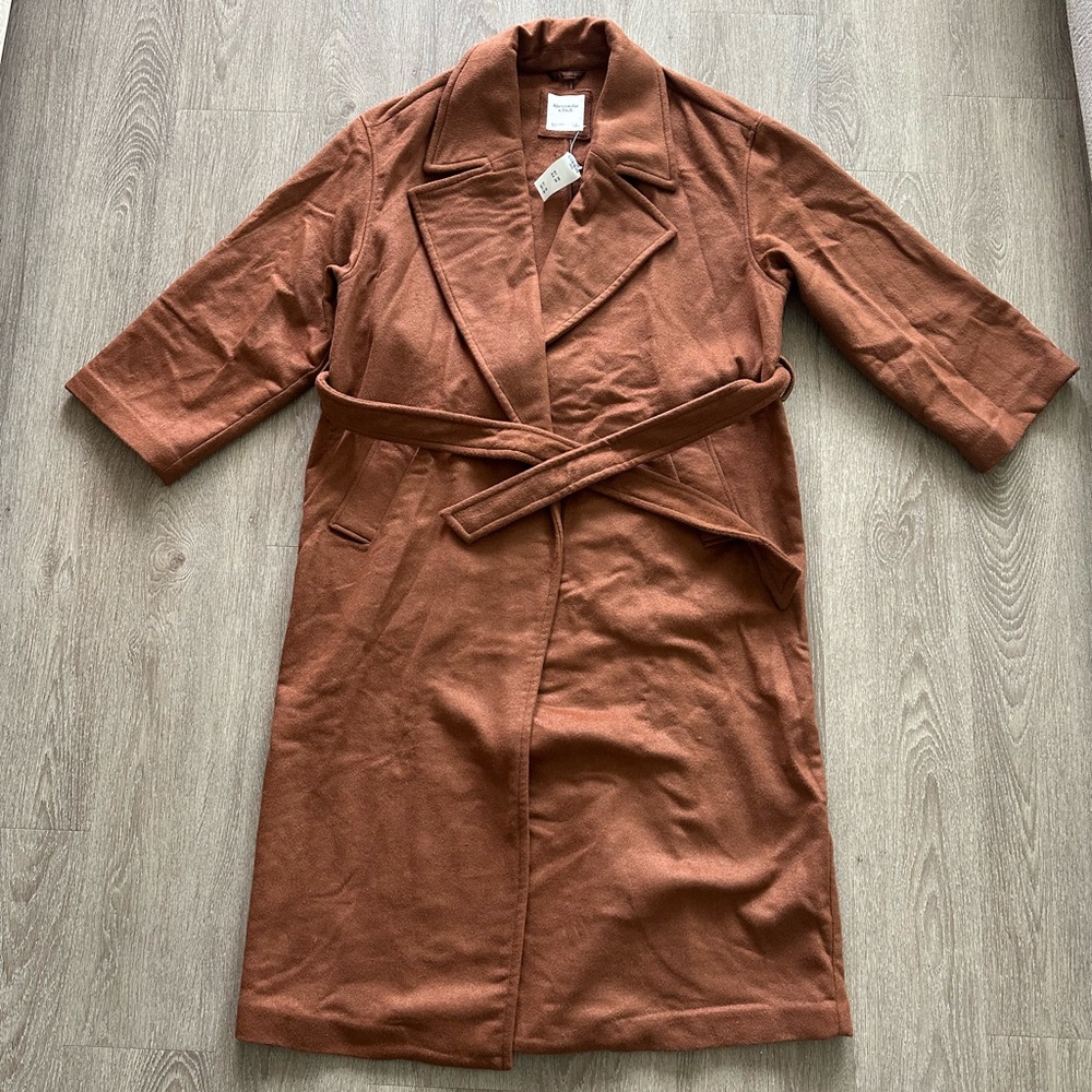 Abercrombie & Fitch Brown Wool-Blend Belted Blanket Coat NWT Size L - Picture 4 of 12